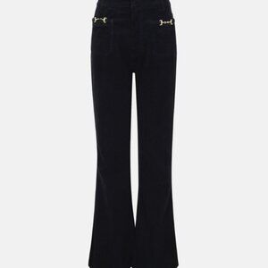 Brand New Berenice mid-rise black corduroy pants with gold accent details